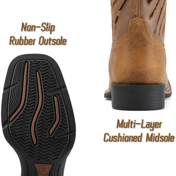 Men’s Faithful Brown Square Toe Leather Durable 10-inch Pull-on Wellington Boots main image 6